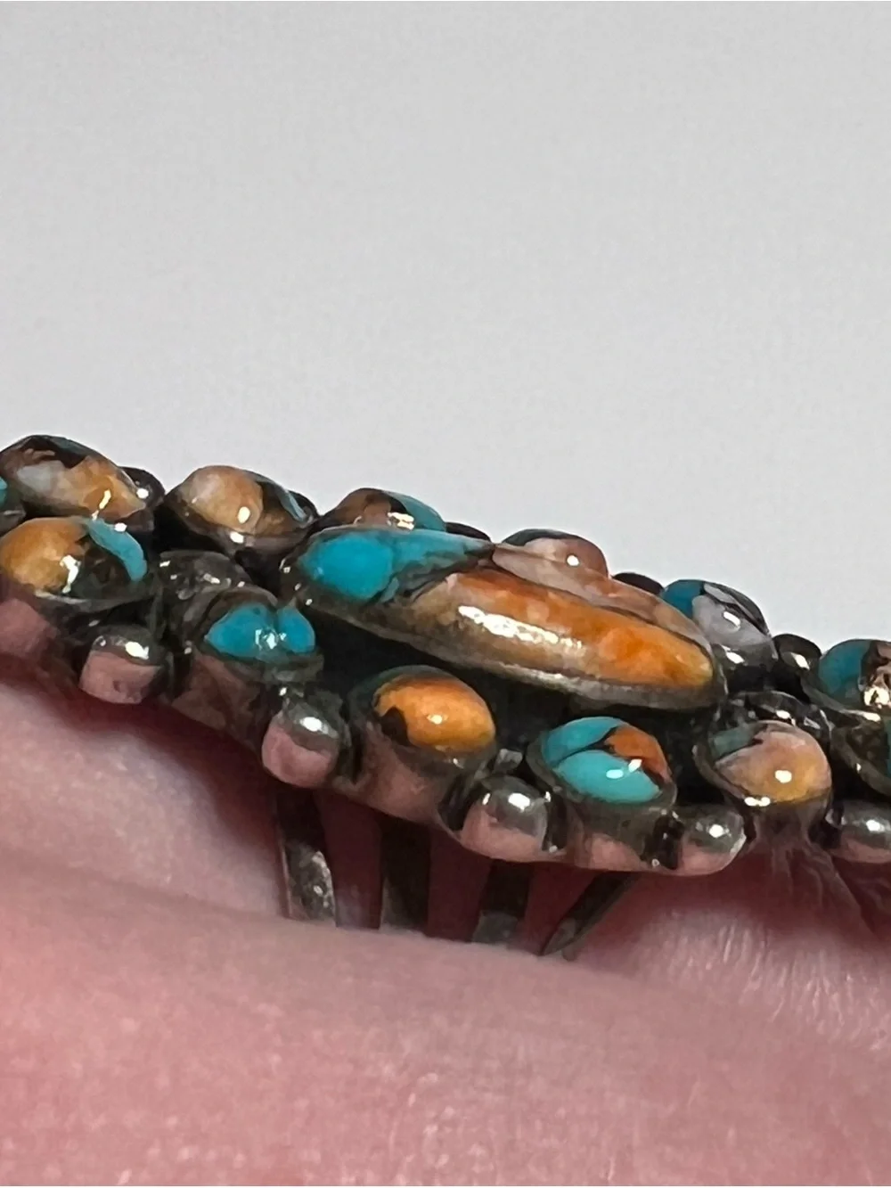 925 Sterling Silver Multi-Stone Turquoise Cluster Ring Southwestern Style Size 6